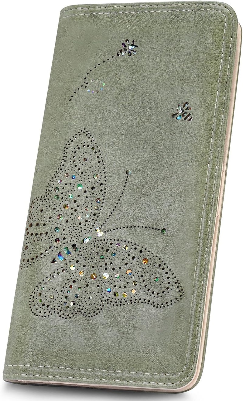 KITEVIUN RFID Wallet Women Ultra Slim Thin Womens Wallet Compact Clutch Long Ladies Wallet for Women GREEN - Image 1